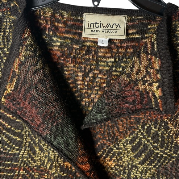 Intiwara hand made 100% Alpaca cardigan brown geometric Pattern women’s large - Picture 4 of 5
